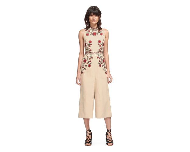 I have big love for this Whistles embroidered jumpsuit. At £395 its not cheap and you would need to know you have more than one occasion to wear it, but the detailing is gorgeous and i adore the colours. I find a black shoe a bit too overpowering with this, and I'd be inclined to go for something softer.