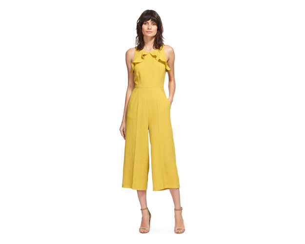 A more reasonably priced Whistles jumpsuit. £175. Yellow is such a great colour and its really having a moment. Don't be afraid to add colour with your shoes and accessories. Leopard print heels, or blue or green would clash beautifully here. Or just go for ALL the colours like this Kurt Geiger sandal.