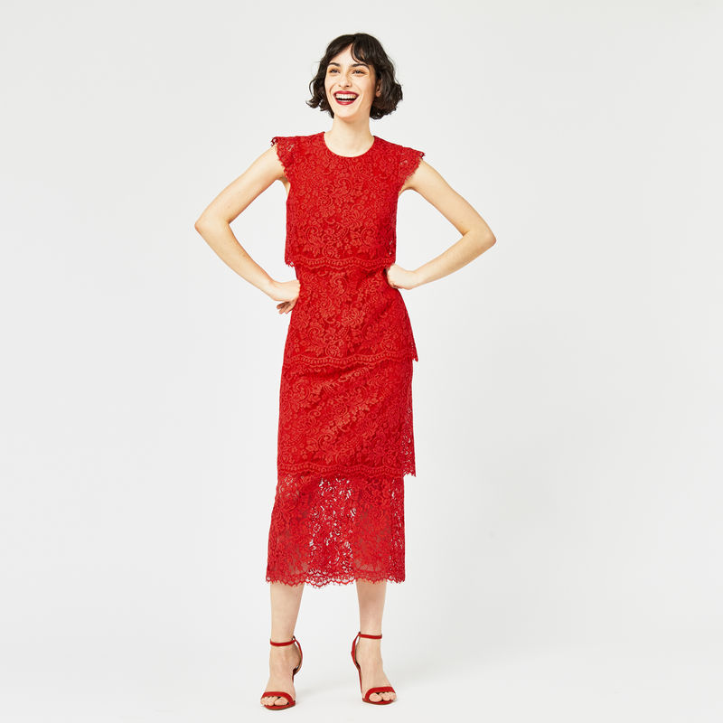 Warehouse £89.00 Its just so lovely and unbelievable value.The tiered layering is incredibly flattering, providing enough covering not to offend. Yet flashing enough leg, in the unlined bottom tier to be hugely sexy. Big fan of this.