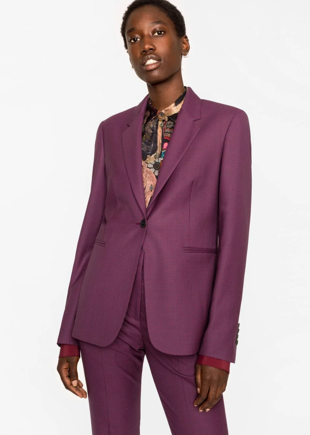 Paul Smith , £525, the trousers come in at £275 This is a big price leap for my high street edit- but gosh the details on it are gorgeous and the quality is beautiful. This suit looks amazing with trainers or heels and I love it with tee shirts or a really beautiful pussy bow blouse.