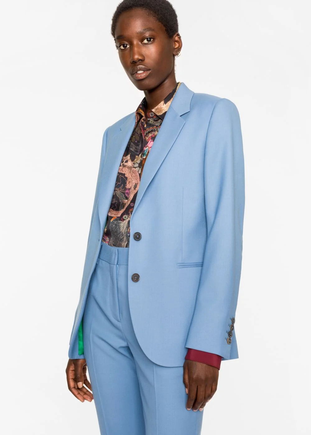 This is the blue version of the green above. Blue is a hot colour right now and is a good alternative if you can't deal with all of the red. Jacket and Trouser both Paul Smith.