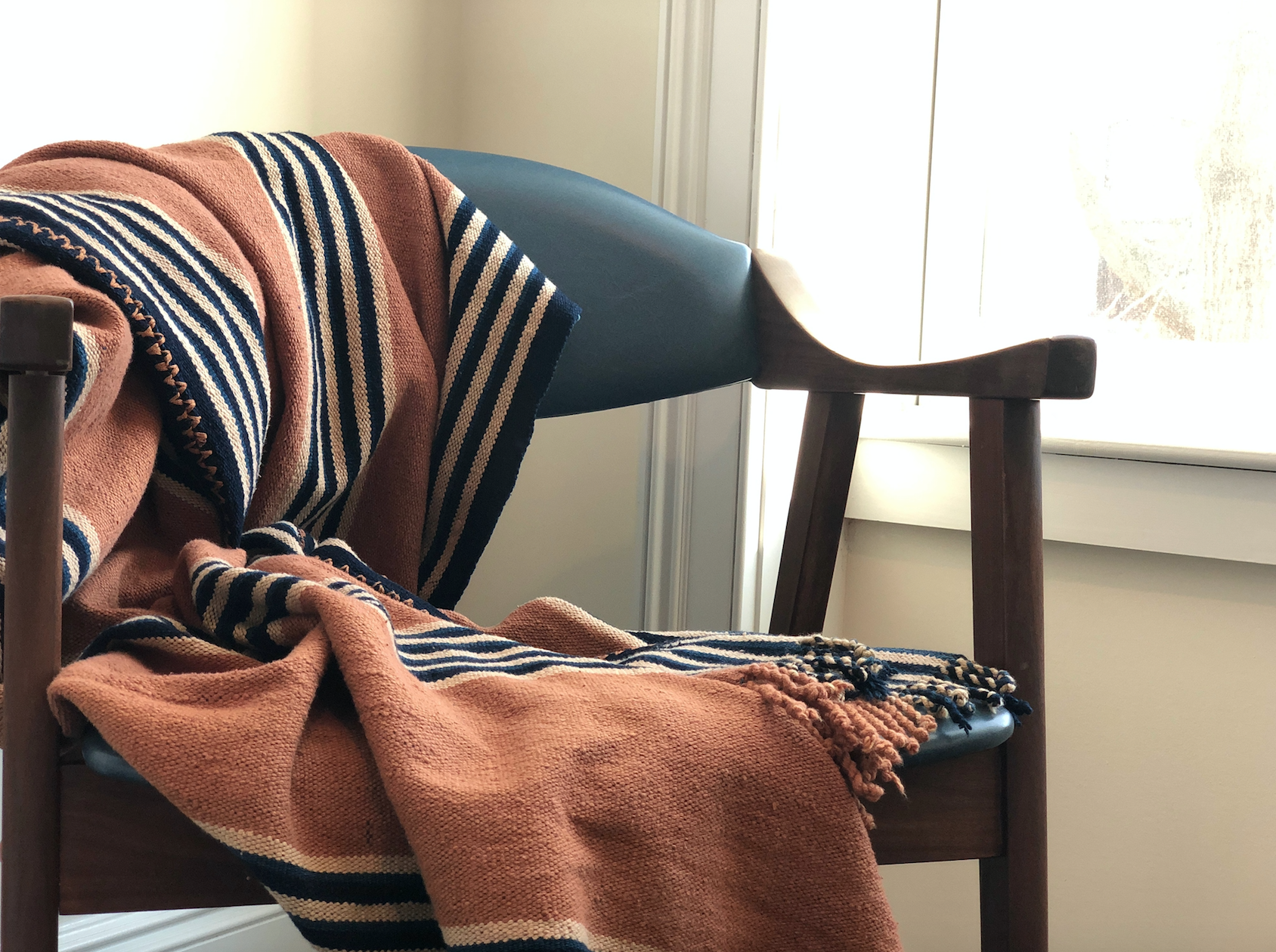 Behind the Hill. Terracotta + Indigo Cotton throw