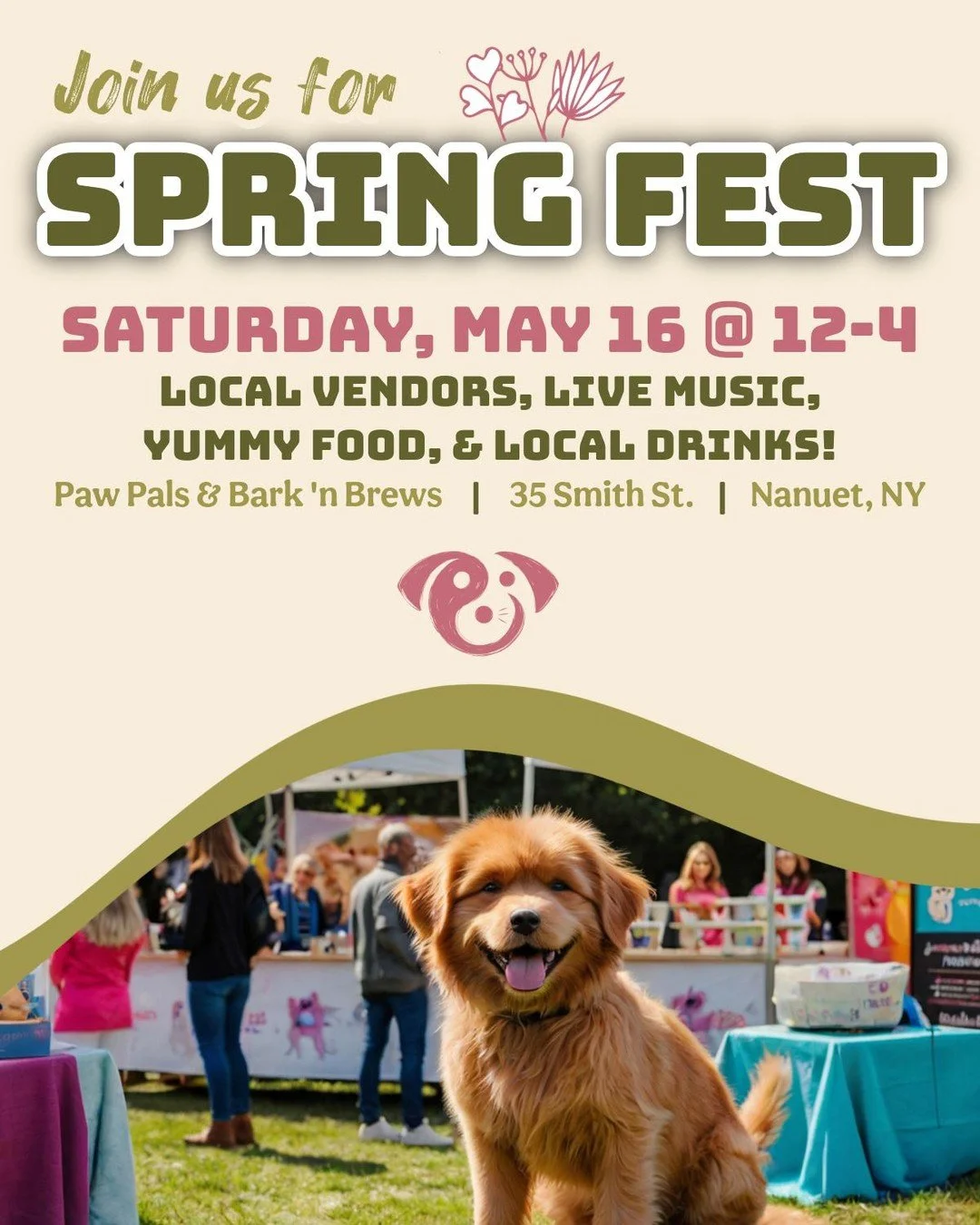 🌸 Looking for something fun to do May 16? Spring Fest is taking over Paw Pals &amp; Bark &lsquo;n Brews from 12&ndash;4 🐾🍻
Shop local vendors, enjoy live music, and grab food + drinks with your pup by your side. Free to attend. Pet-friendly, but n