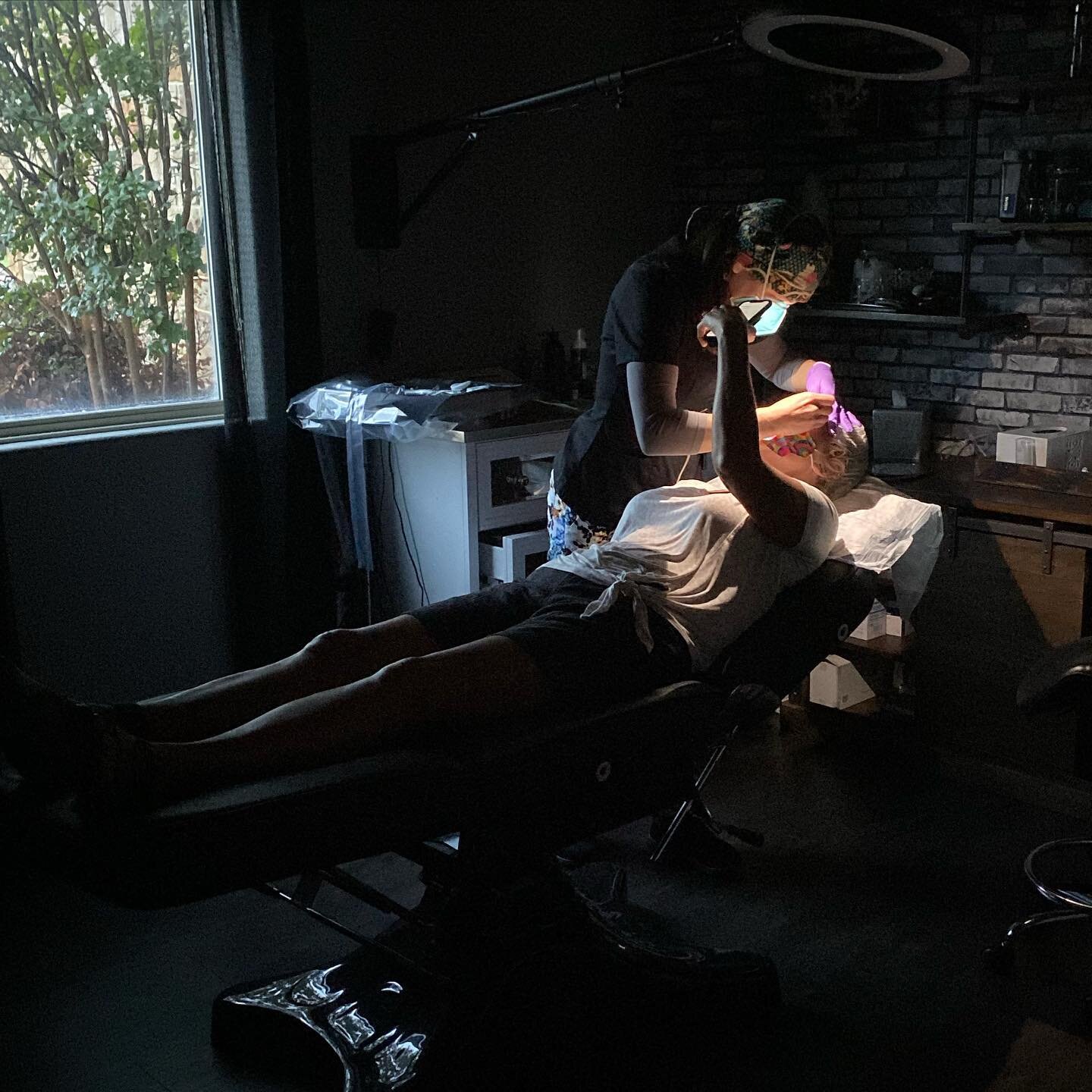 The Show Must Go On! 
When the electricity goes out and you have a Brow Perfecting Session, you do whatever you can to continue the service in hopes it comes back on soon.
Tweezing this lovely lady&rsquo;s brows prior to adding more pigment in the da