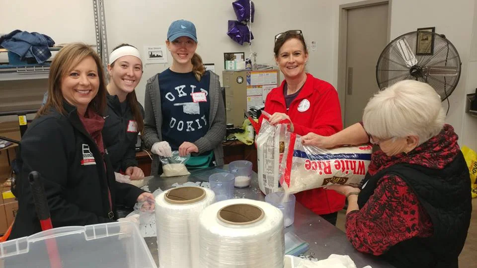A group from Southern Hills United Methodist Church bagging rice