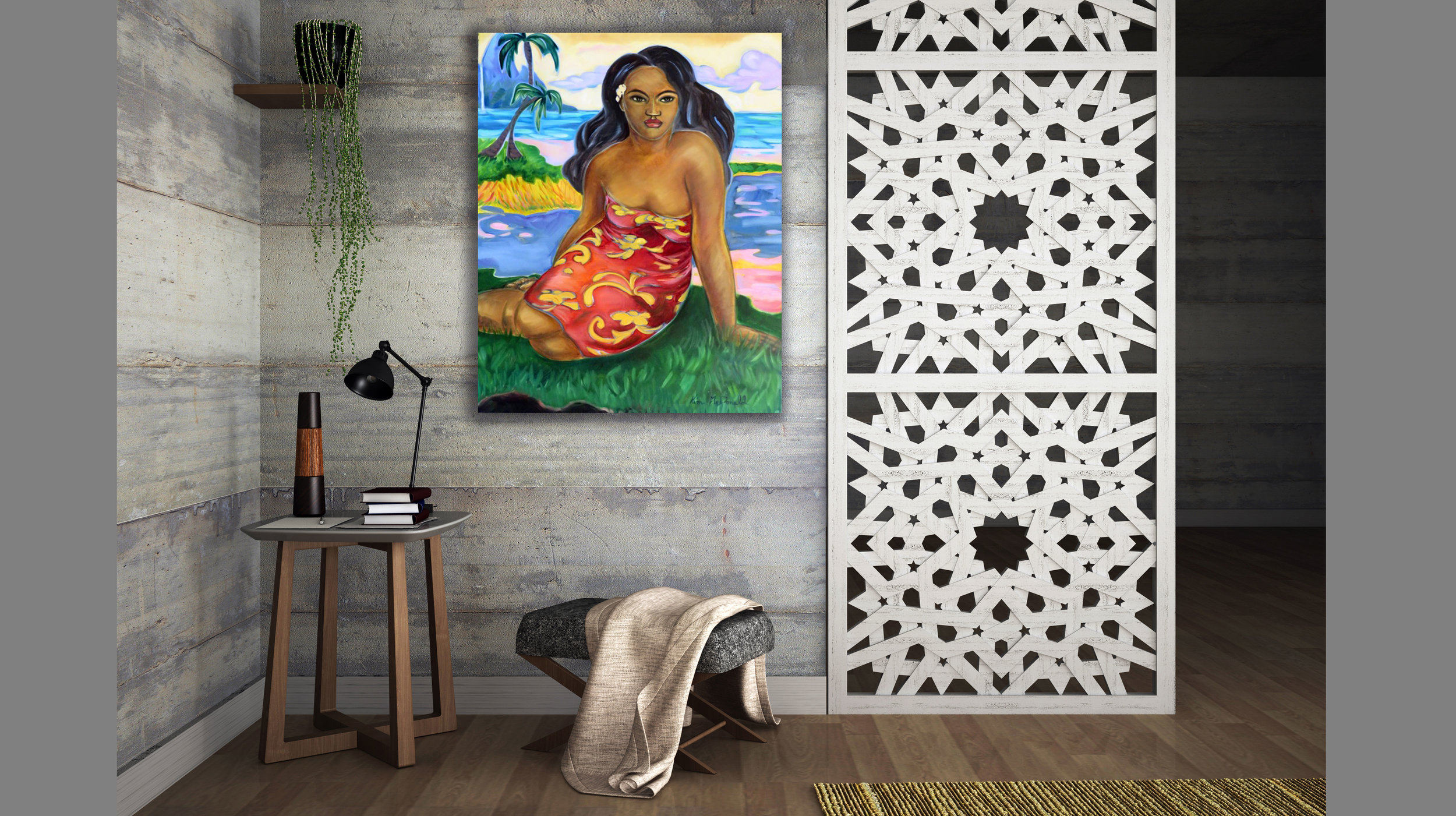  Maui inspired painting by artist Kim McDonald on an interior wall 