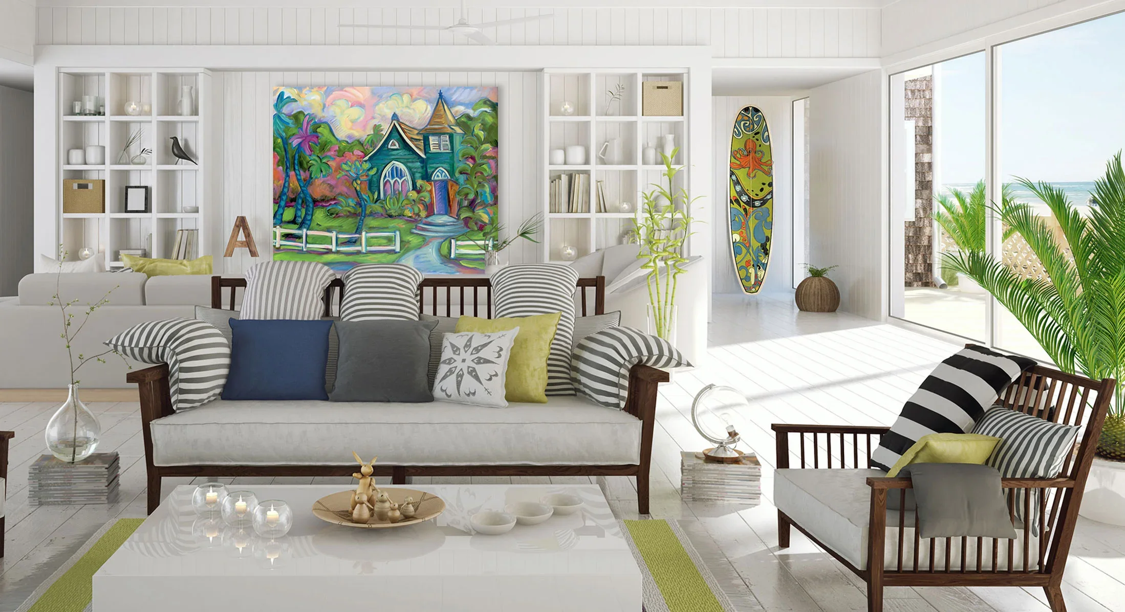 Kim-McDonald-Artist---Surfboard-and-painting-in-hawaii-home-.webp