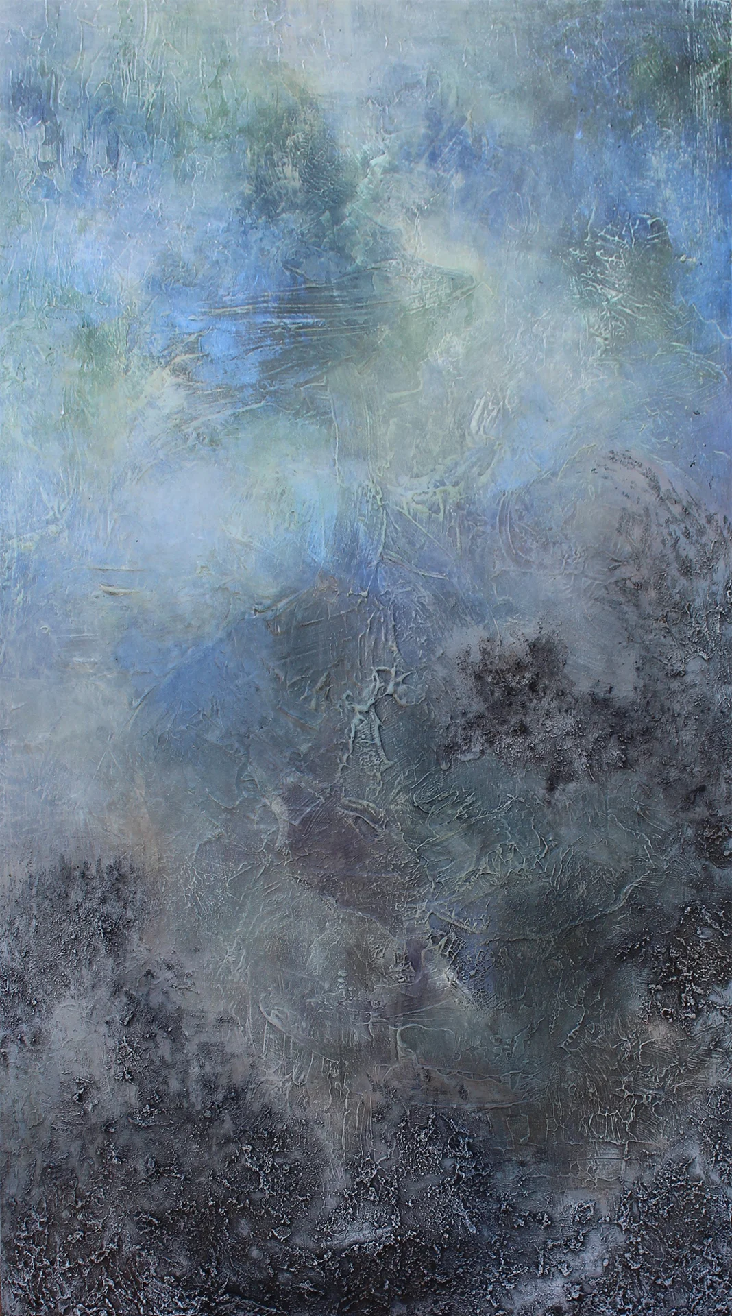 In the Ether , acrylic and dirt on wood, 48 x 27 inches, 2014.
