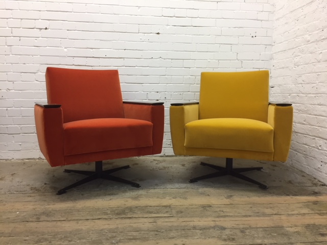 Commercial Upholstery of Office Chairs in Red and Yellow