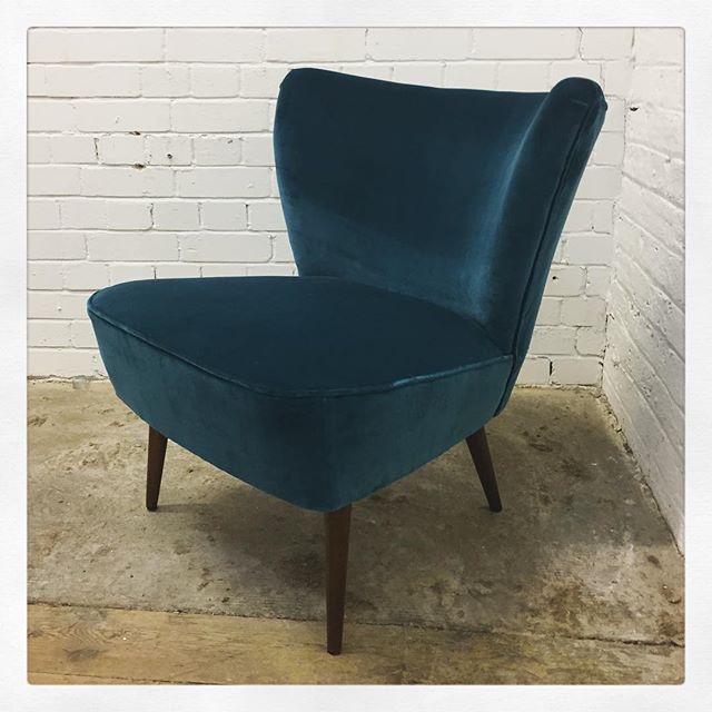 Cocktail Chair Reupholstery in Blue Velvet