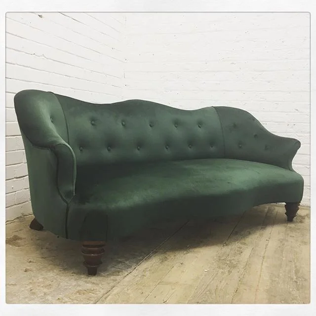 Sofa Upholstery in Velvet Green Fabric
