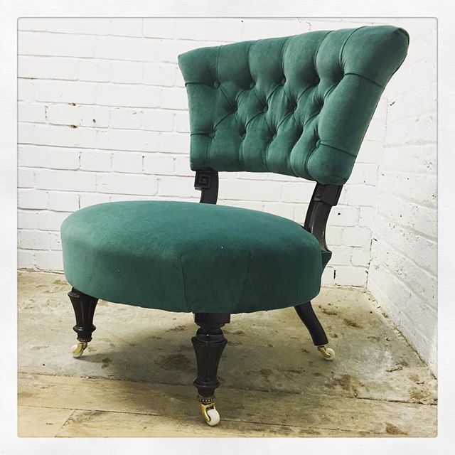 Antique Chair Upholstery in Green Velvet
