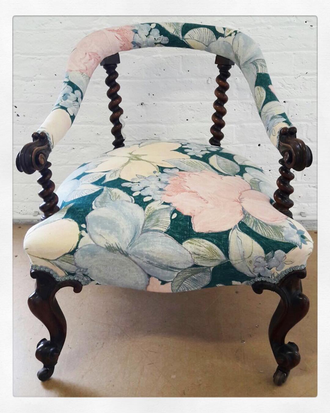 Antique Chair Upholstered in Floral Material