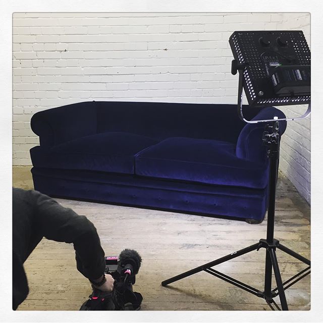 Sofa Upholstery in Blue Velvet Fabric