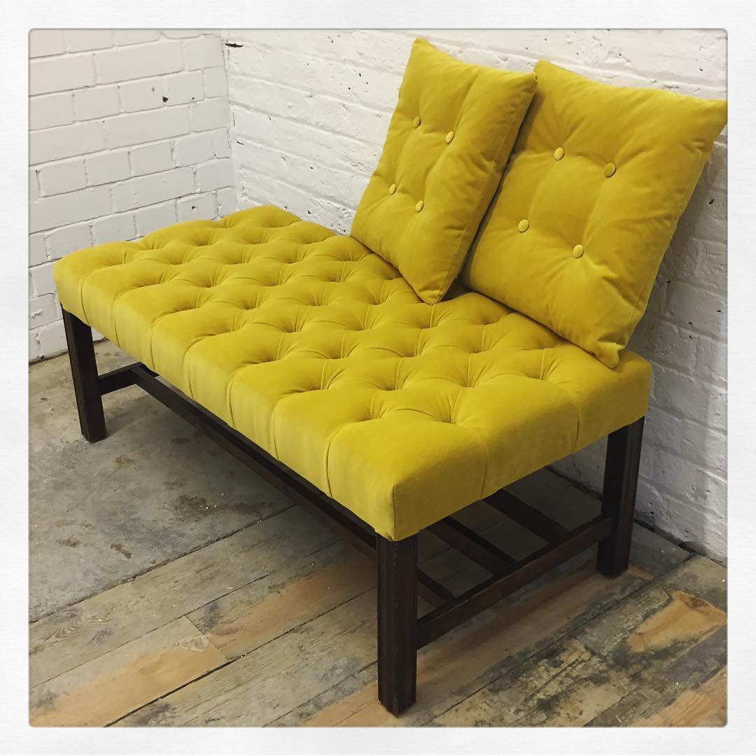 Bespoke Footstool Upholstered in Yellow Fabric