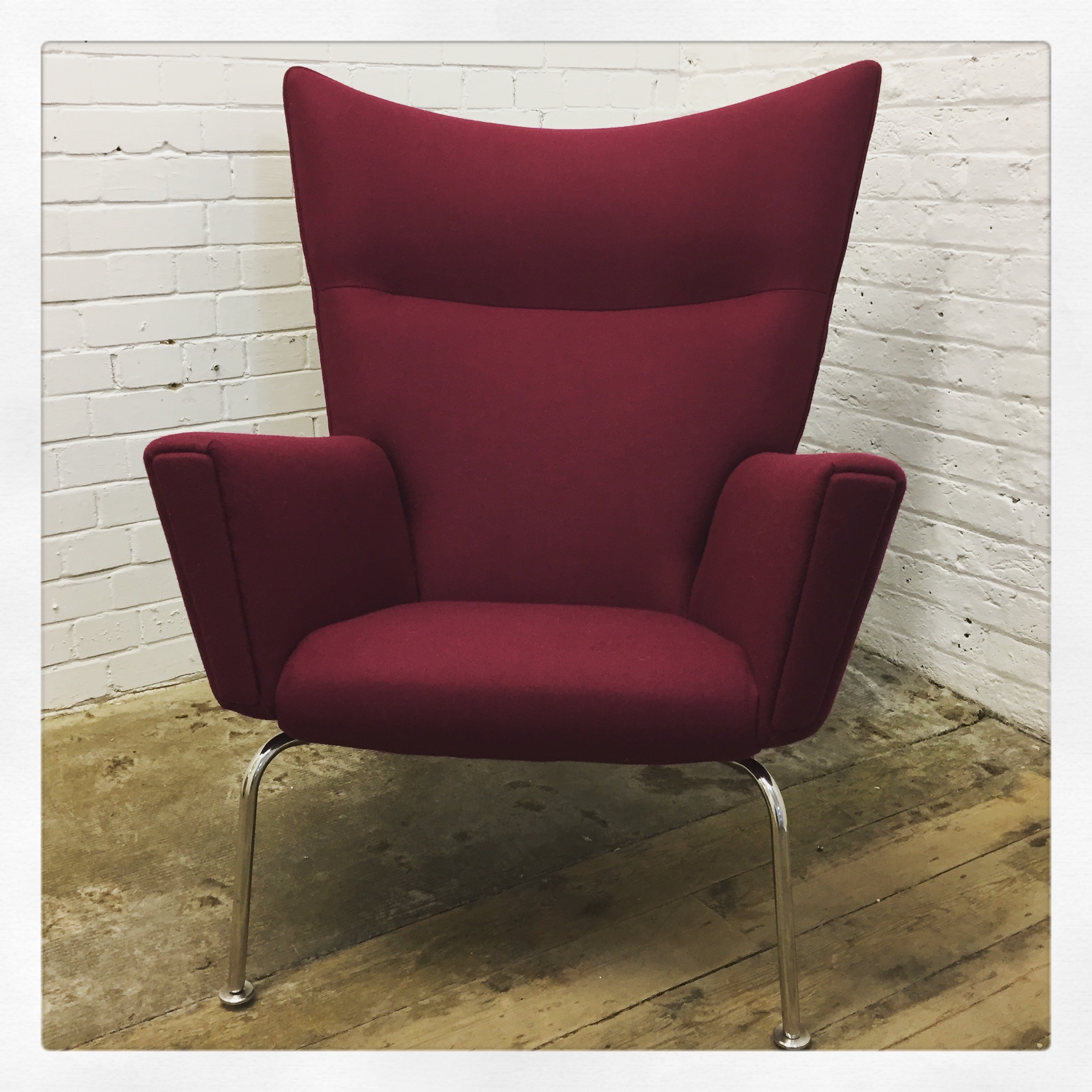 Wingback Chair Upholstery in Red Fabric
