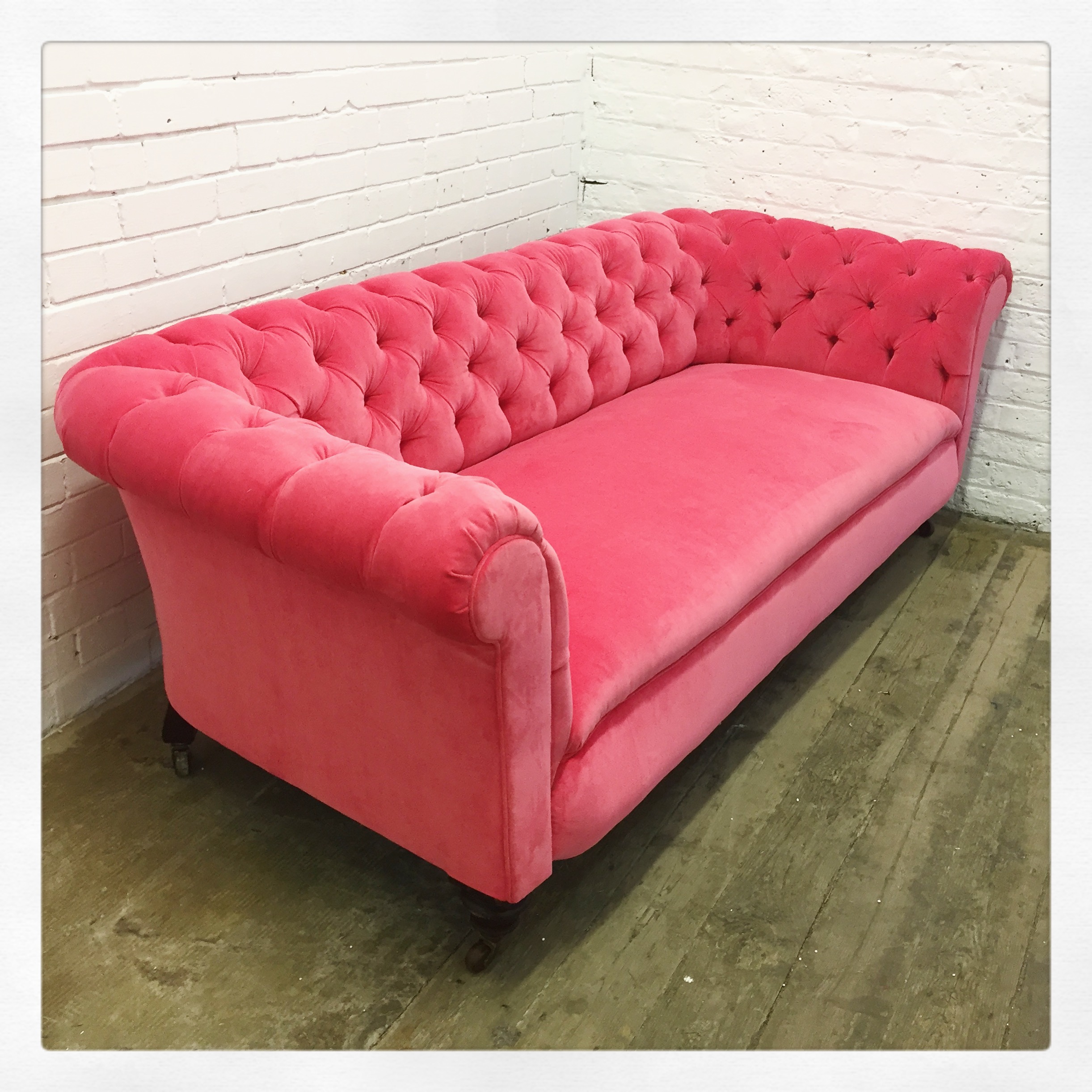 Pink Velvet Upholstered Chesterfield Sofa