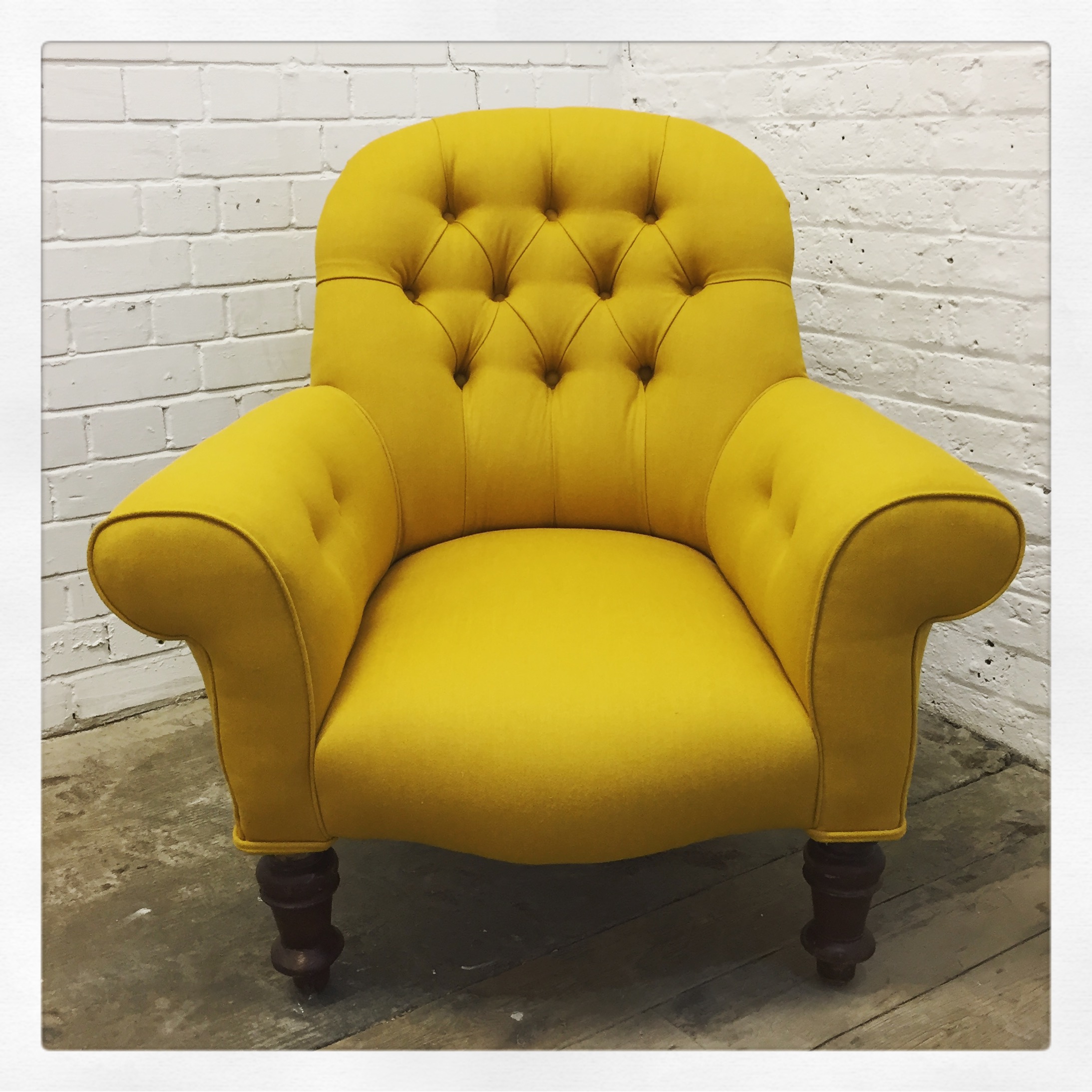 Yellow Button Reupholstered Yellow Arm Chair