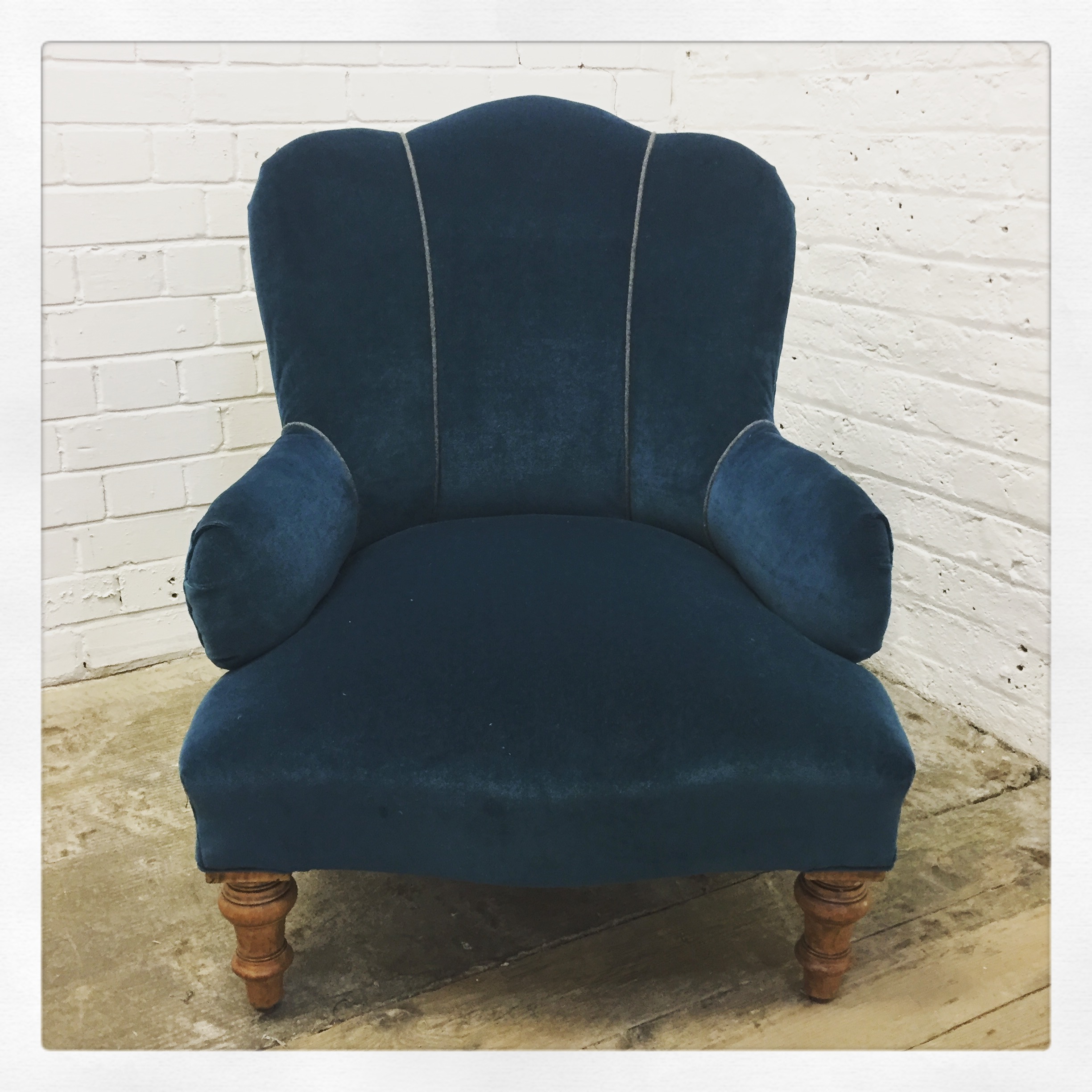 Antique Chair Upholstery in Blue Velvet