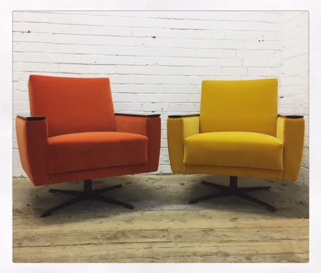 Mid-century Chair upholstery in Orange and Yellow
