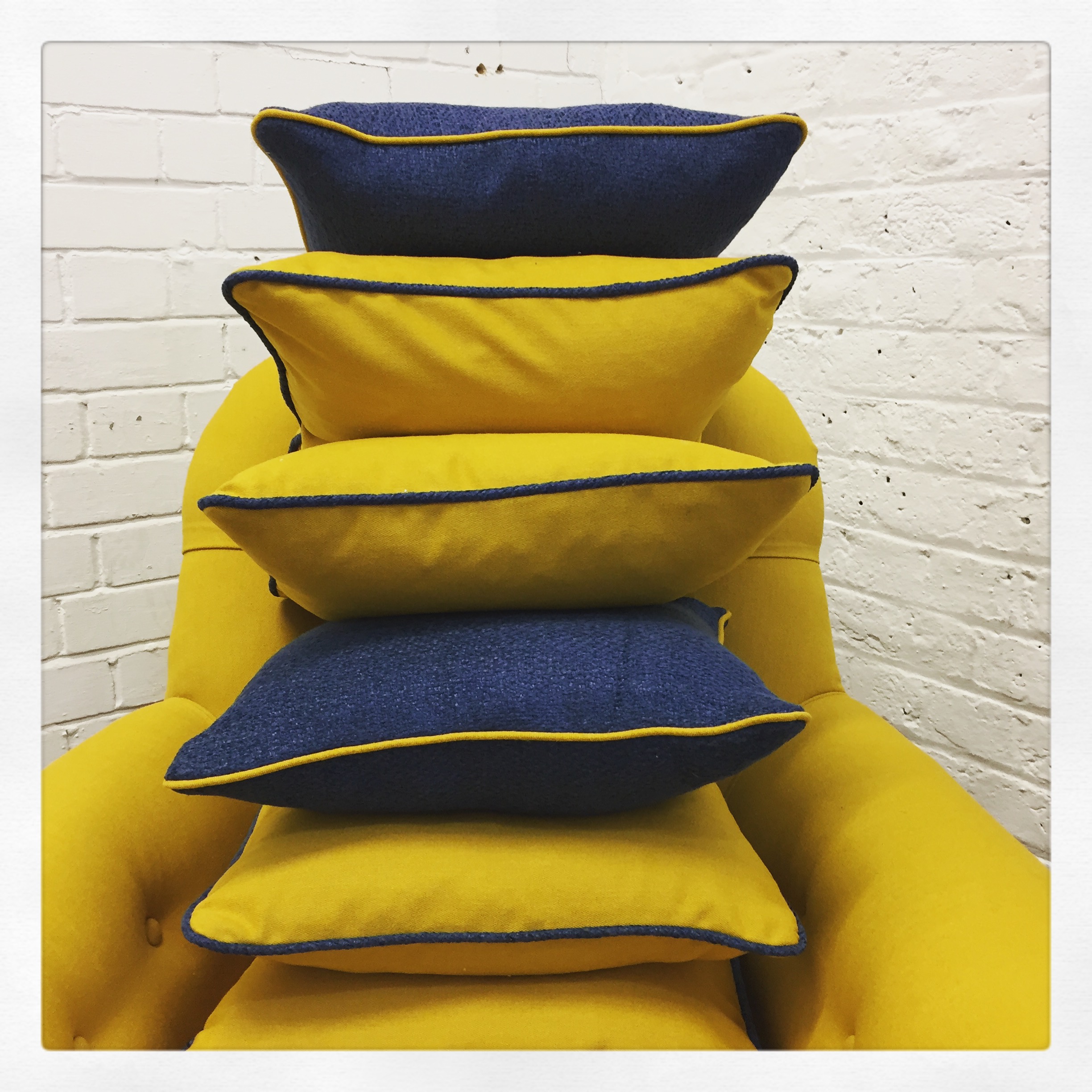 Bespoke Soft Furnishings in Yellow and Blue Scatter
