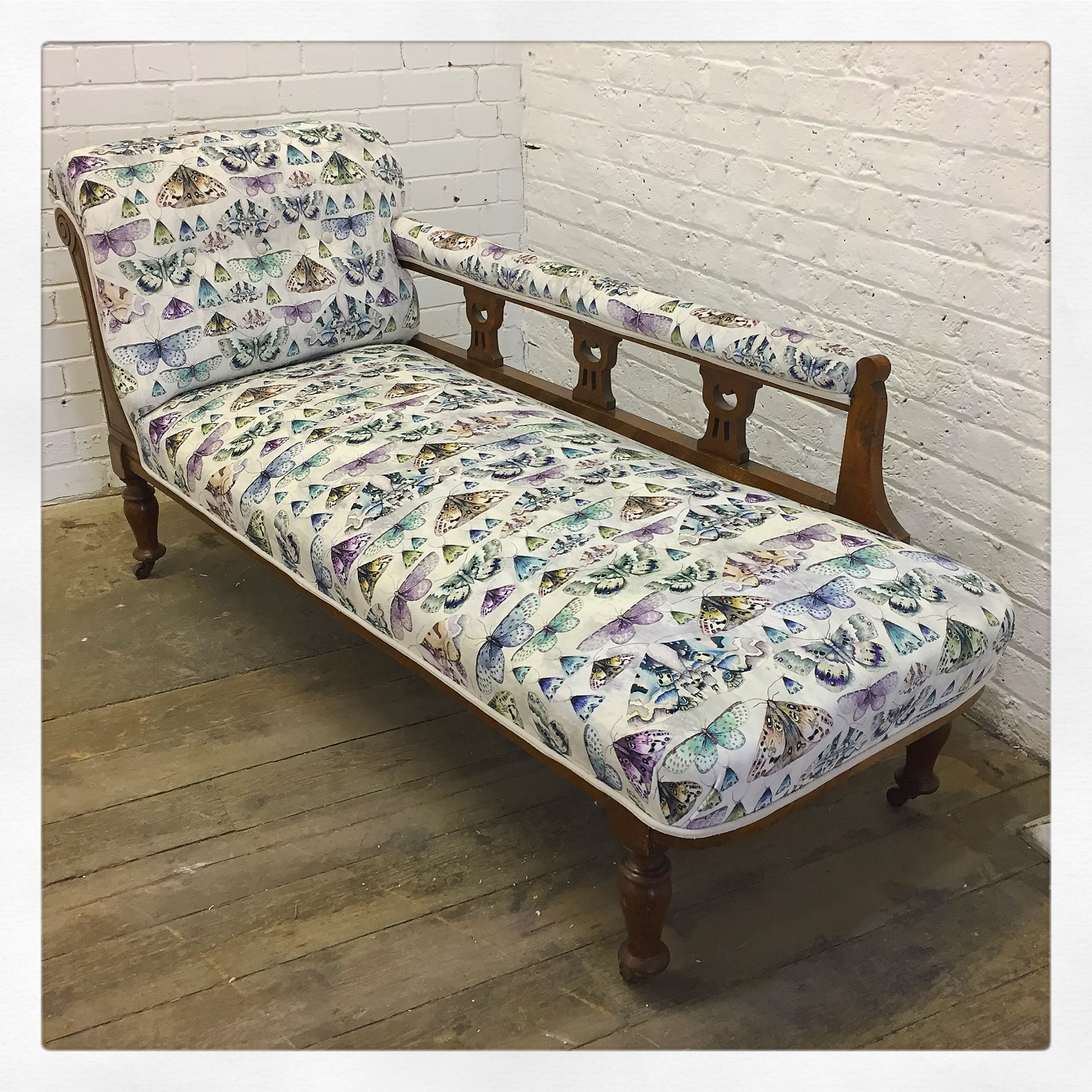 Chaise Longue Reupholstery in Butterfly Fabric