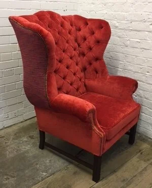Deep Buttoned Coral Wingback Chair