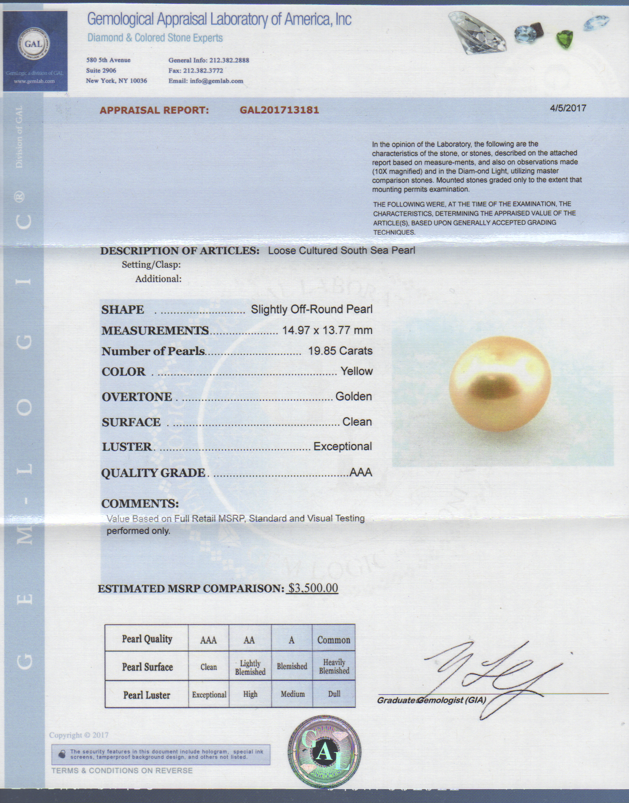 Golden South Sea Cultured Pearl 13.5 mm GAL Rep.png