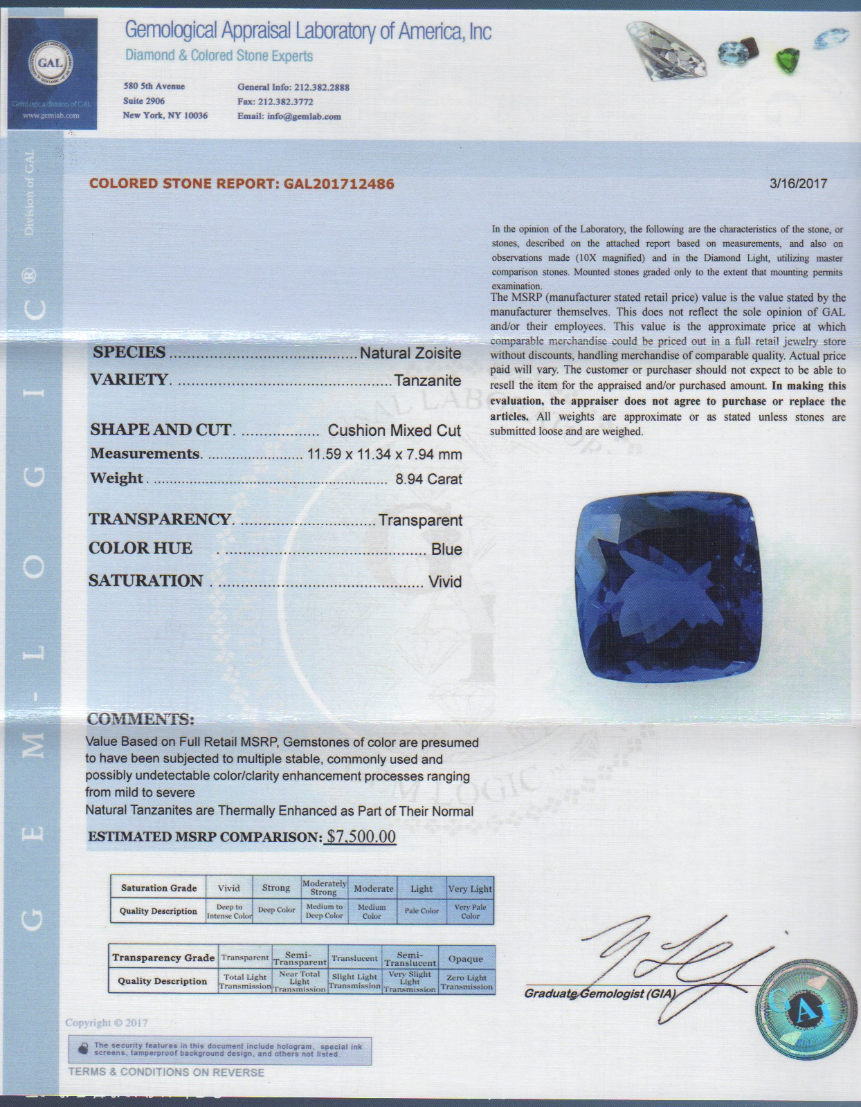 Tanzanite 8.94 CT GM 17266-A  GAL Cert.png