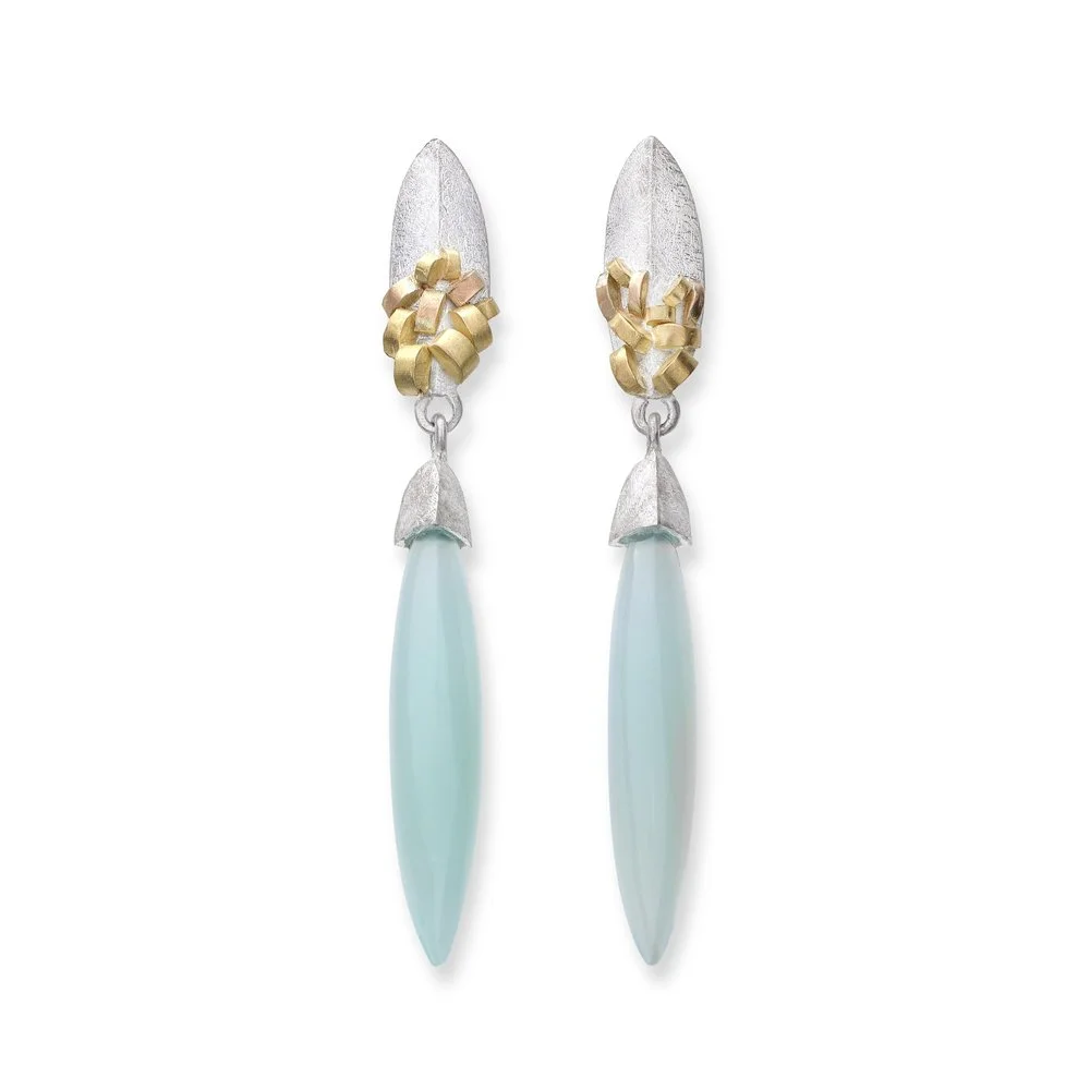 Acini Earrings  18ct gold, silver and chalcedony drops