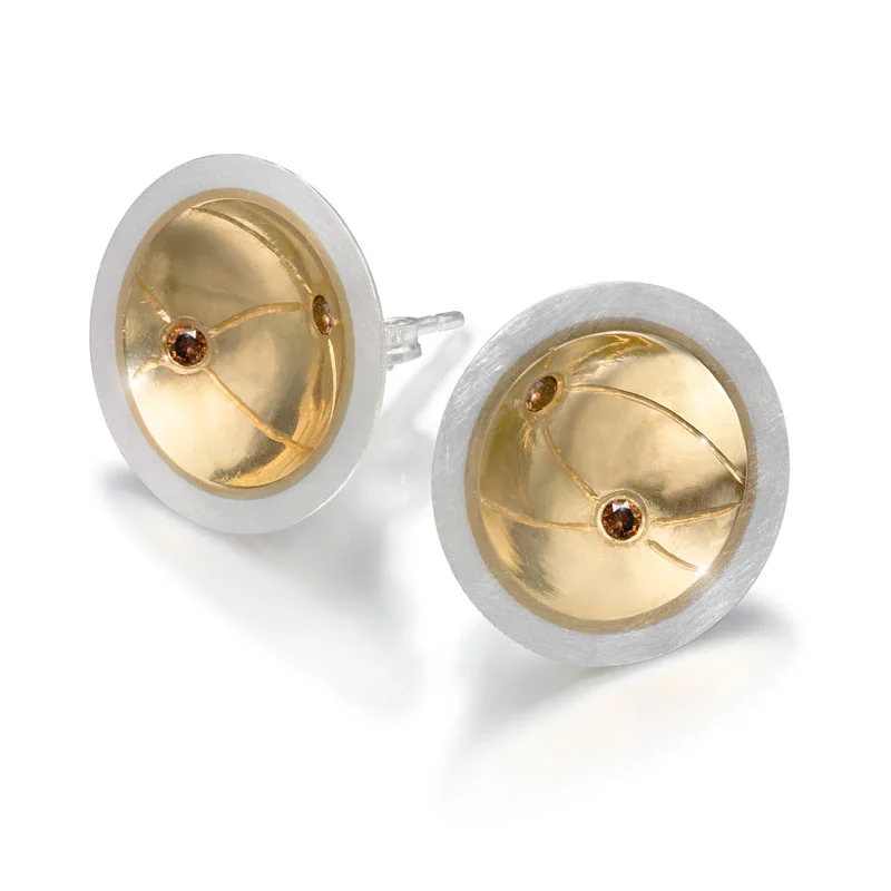 18ct gold and engraved silver hemisphere earrings