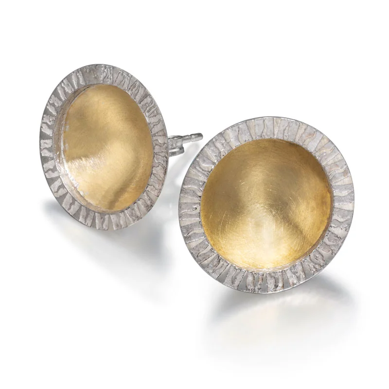 18ct gold and etched silver hemisphere earrings