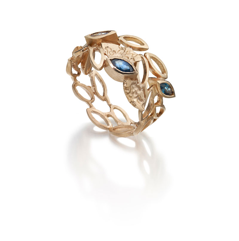 9ct rose gold ring with marquise sapphires