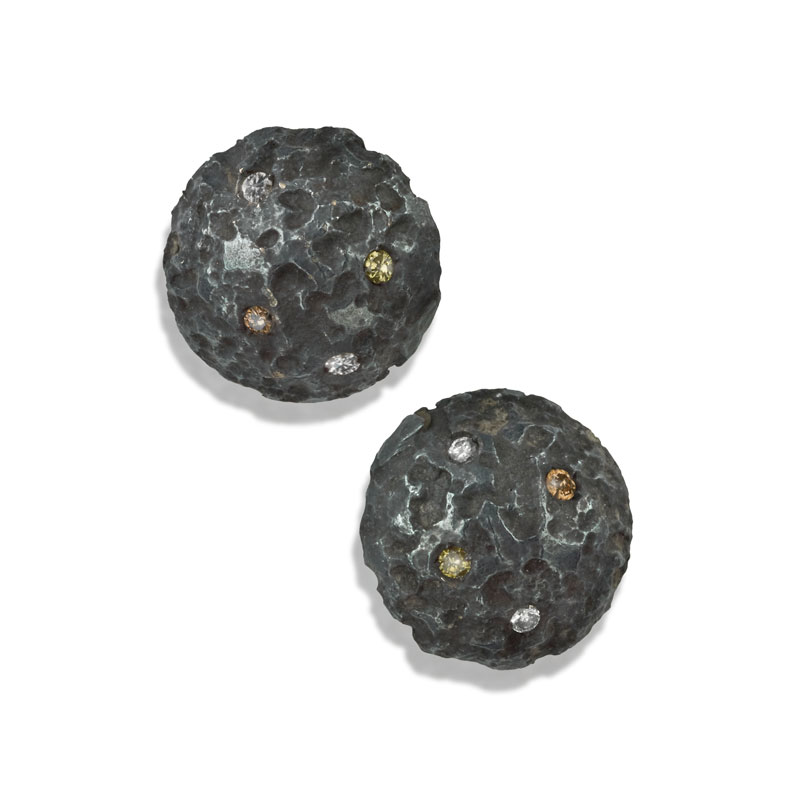 Small oxidised etched silver earrings with diamonds