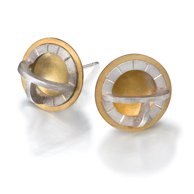 18ct gold and engraved silver earrings