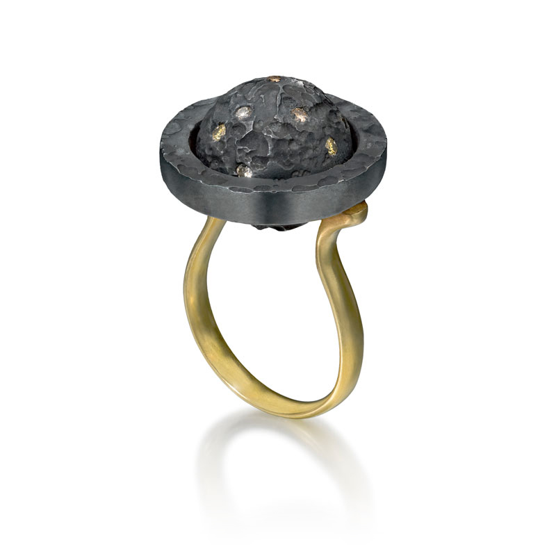 18ct gold and black rhodium plated silver rotating ring with diamond