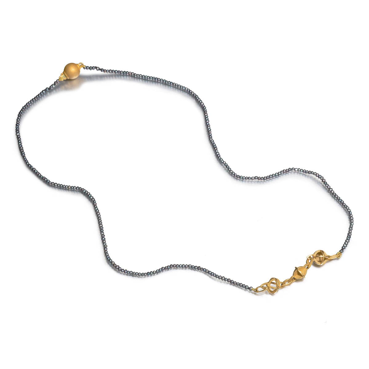 18ct gold orbital necklace with black pearls