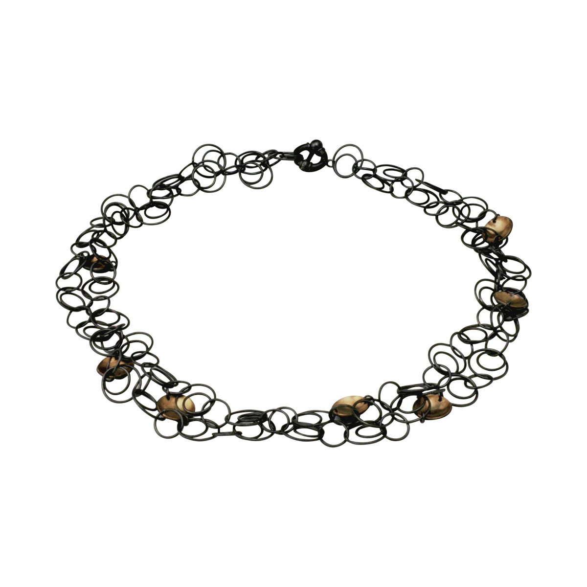 Oxidised silver orbital necklace with gold plated hemispheres