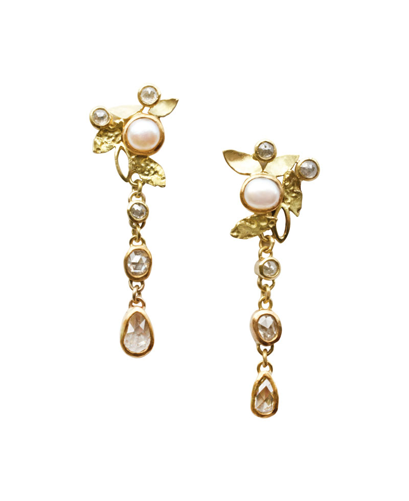 18ct gold earrings with pearls and rose cut diamonds