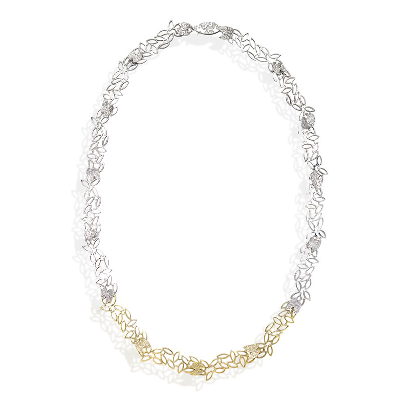 Silver, 14 and 18ct gold necklace 