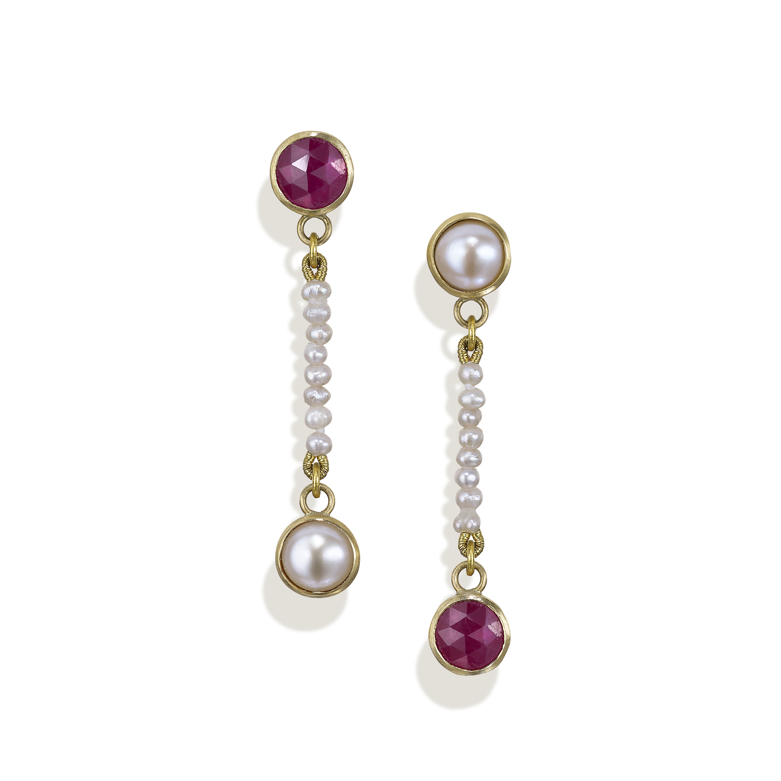 Gold, pearl and ruby earrings