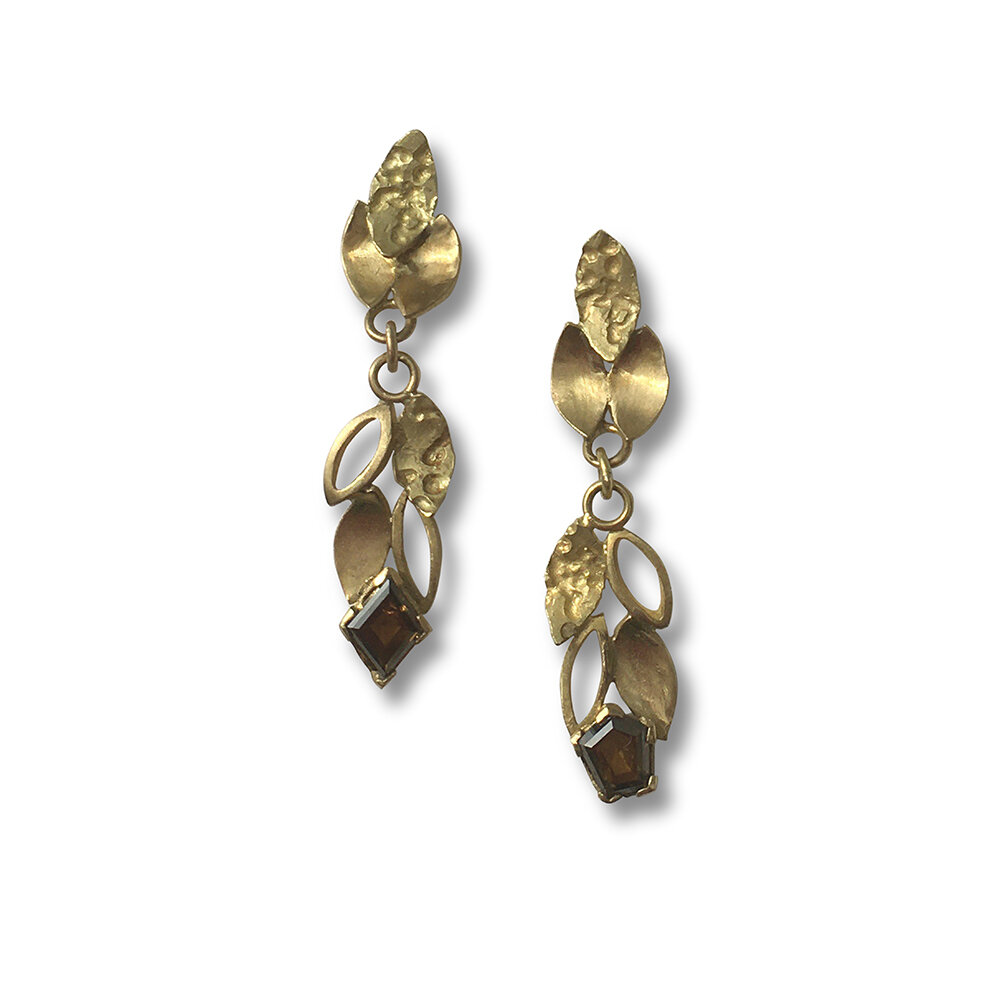 18ct gold drop earrings with chocolate diamonds