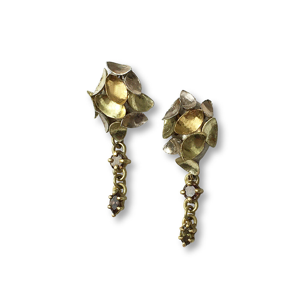 Silver and gold drop earrings with chocolate diamonds