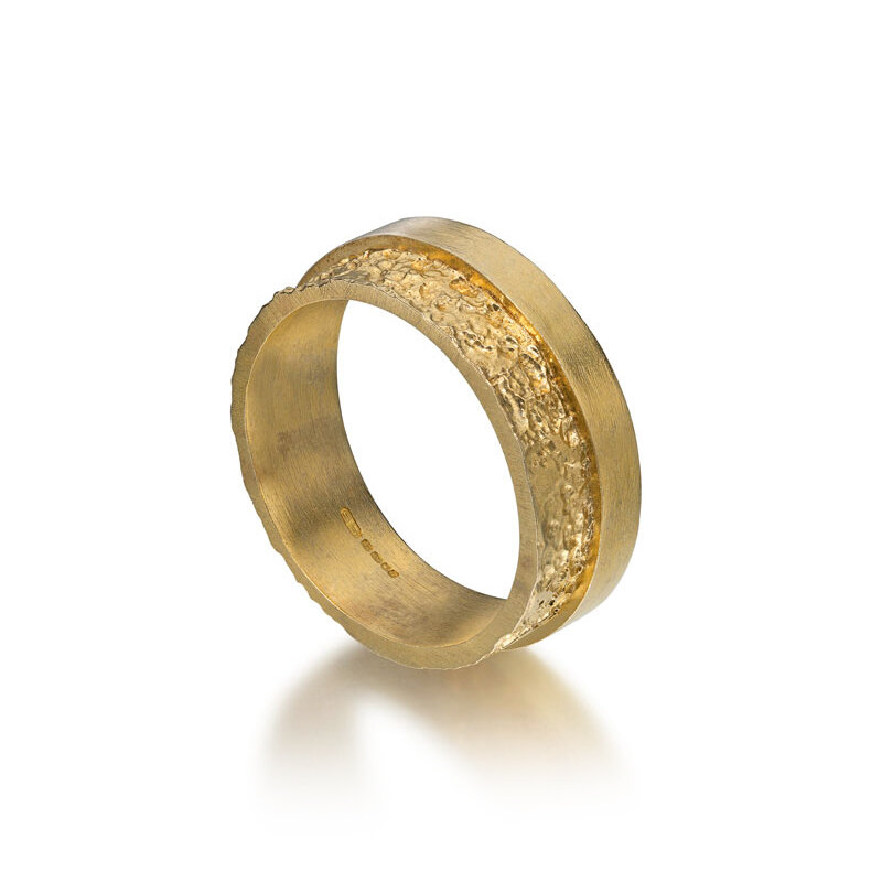 Gold plated etched silver ring