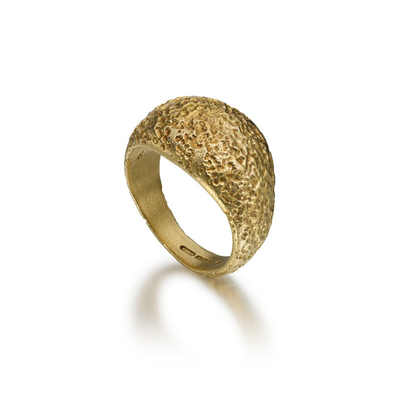 Gold plated etched silver ring