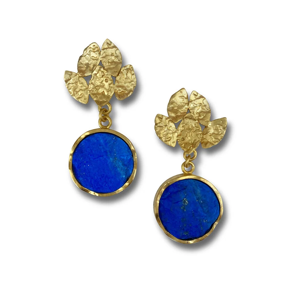 Lapis lazuli and gold vermeil silver earrings