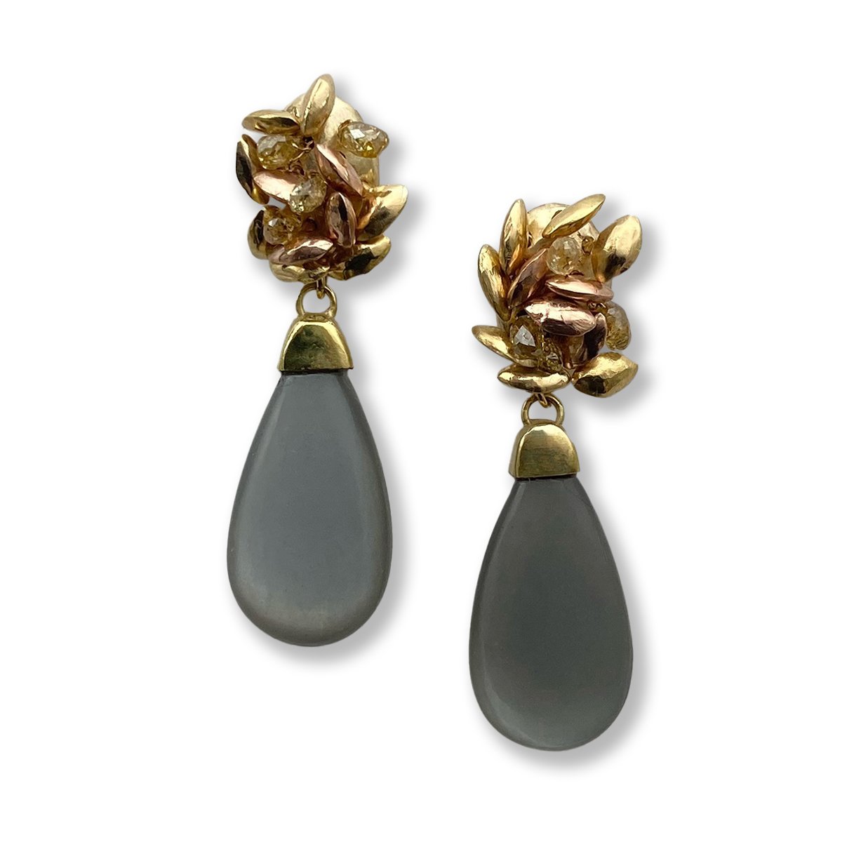 Acini gold earrings with diamonds and moonstones