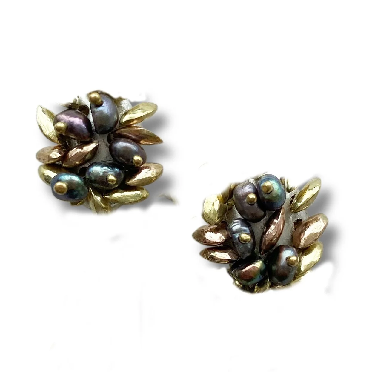 Acini Earrings  18ct gold and silver articulated seeds with seed pearls