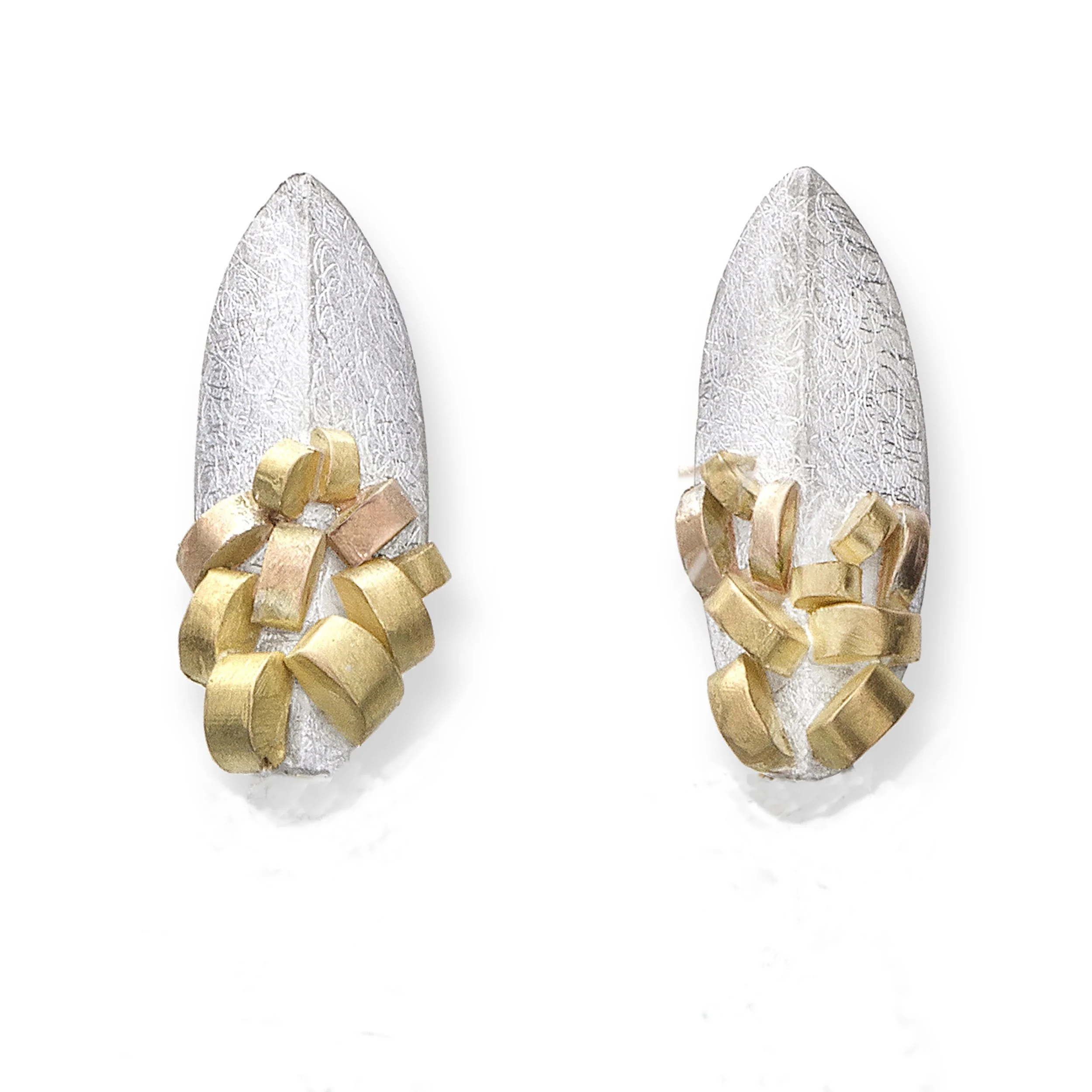 Acini Earrings Silver folded leaves with 18ct and 9ct seeds