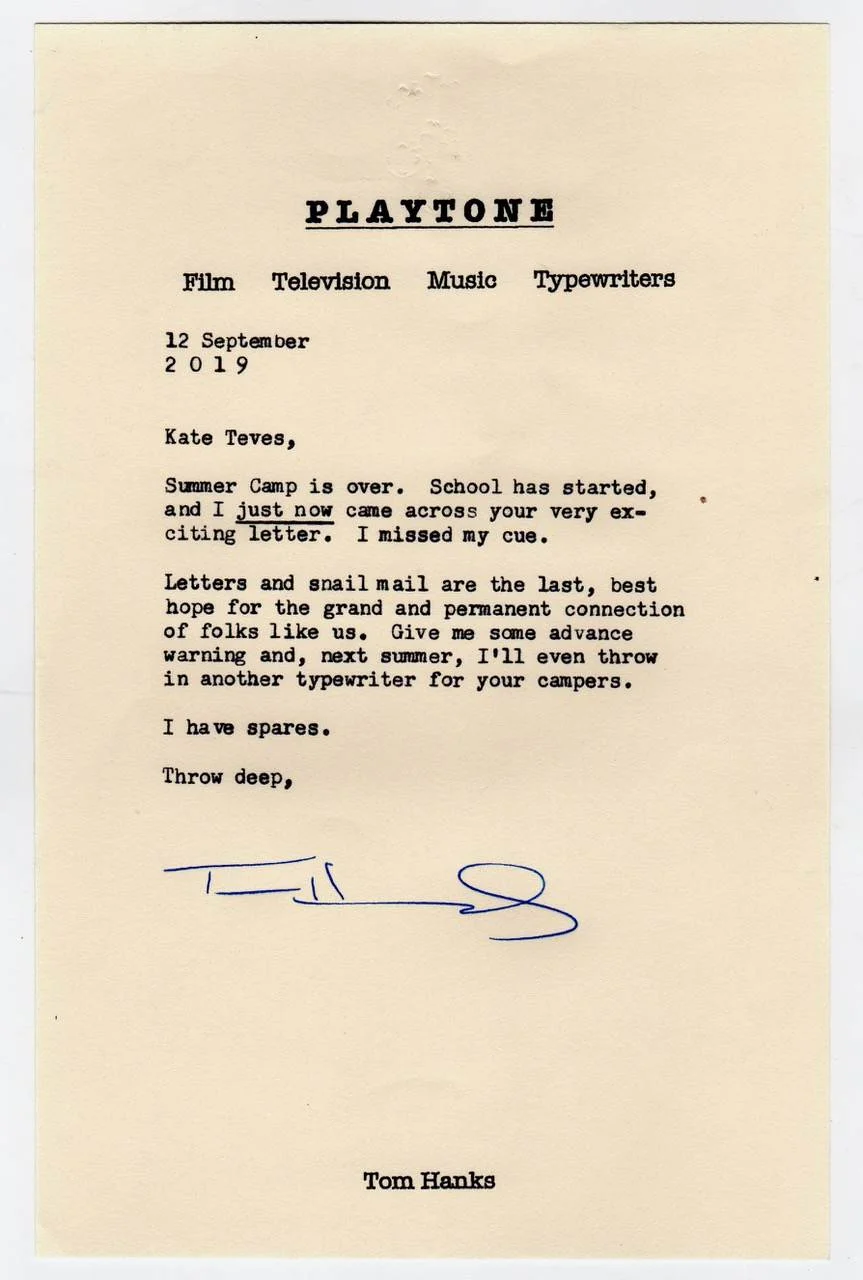 Tom Hanks sent me a typed letter on his Playtone stationery.